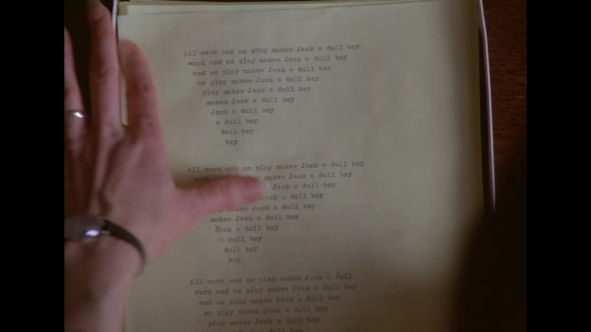All work and no play makes Jack a dull boy, &#8220;All work and no play makes Jack a dull boy&#8221; from the Shining movie — Visual analysis of the typewriter scene manuscript., Damien ELLIOTT